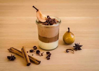 A trio chocolate mousse with Botzi- pears