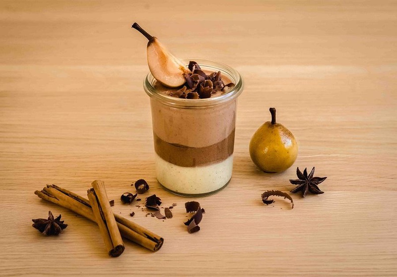 A trio chocolate mousse with Botzi- pears